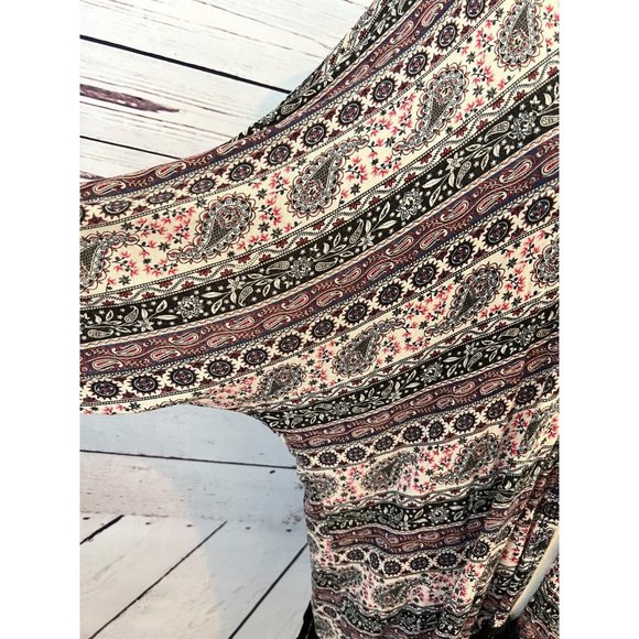 Mauve Open Front Cardigan Lagenlook Fringed Paisley Sweater Shirt Medium ST8232 - Picture 4 of 10